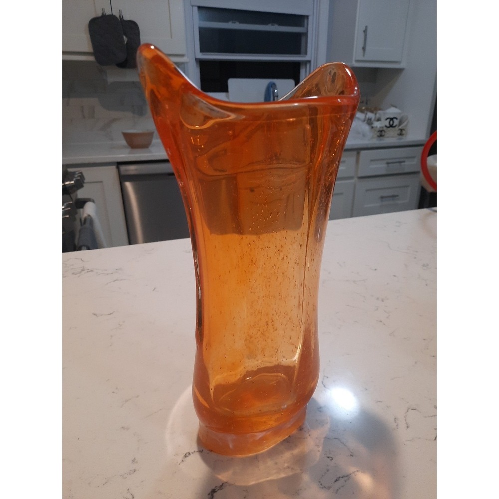 Tall Vintage Hand Blown Art Glass Vase  11.5" Tall